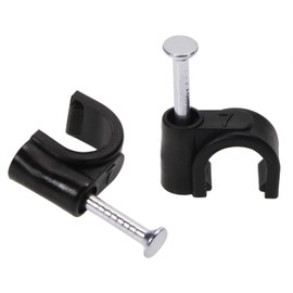 Mini Skater 7 mm PE Plastic Circle Cable Clip C Shaped High Carbon Steel Nails Cable Clips Wire Wall Holder（100pcs Black）