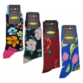 Sockfly NWT Flower Dress Socks 4 Pack Novelty Men 8-12 Crazy Fun Sockfly