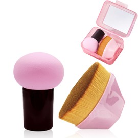 AmiCera Makeup Sponge, Beauty Blender 2 Pack Latex Free Beauty Makeup Powder Puff with Brush, Powder Puff Sponge for Liquid, Powders, Creams, with 1 Beauty Blender Storage Case, Pink