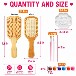 24 Set Wooden Hair Brushes Bamboo Hairbrushes Painting Kit