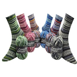 Comfort Colour Sock Wool 4-Ply Colour Set 6 x 100 g Sock Yarn 420 m Running Length / 100 g Multicoloured Colour Gradient Set 02.06.21
