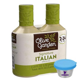 Olive Garden Signature Italian Salad Dressing 24 fl oz (Pack of 2) bundled with ONDAGO Mini Reusable Stainless Steel Sauce Container & Leakproof Lid