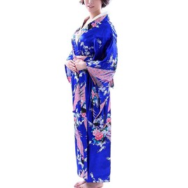 Botanmu Women's Peacock Kimono Robe Japanese Dress Photography Cosplay Costume 5 Colors(Dark Blue)