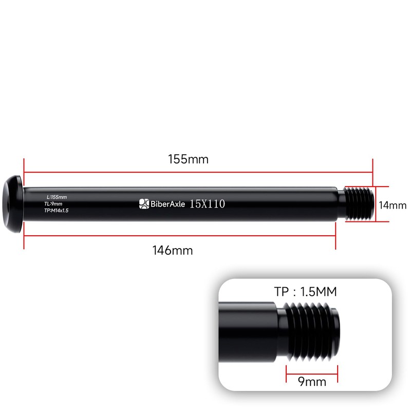 BiberAxle Axles for Fox Bicycle Forks 15 mm, Mountain Bike