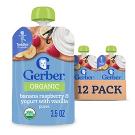 Gerber Purees Organic Banana Raspberry Yogurt Vanilla Toddler Pouch, 3.5 Ounces (Pack of 12)
