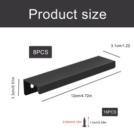 HUANR 8pcs 120mm Concealed Furniture Handles Black Hidden Cabinet Handles with Screws for Cupboards Drawers