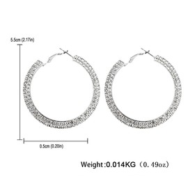 Glitter Sparkly Crystal Large Hoop Earrings,Trendy Exaggerated Coloful Rhinestone Huggie Earring for Women,Bling Cz Earring for Prom Party (White)