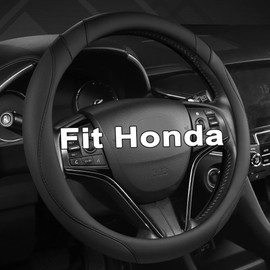 GIANT PANDA Leather Car Steering Wheel Cover for Honda, 37 cm - 38 cm (Black-M)