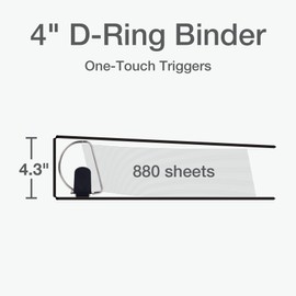 Oxford 3 Ring Binders, Binders for School and Office, Durable 4 Inch, ONE-Touch Easy Open D Rings, View Binder Covers, 4 Interior Pockets, PVC-Free, Holds 880 Sheets, Black, 2 Pack (79920)