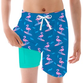 Swim Trunks for Boy Hawaiian Pink Flamingo Board Shorts Youth Blue Skate Bathing Suits Teen Classical Swimming Beach Shorts with Pockets 18 19 20Years