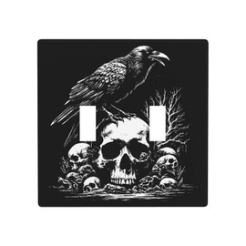 Gothic Light Switch Cover Skull & Raven Design 2 Gang Wall Plate Double Toggle
