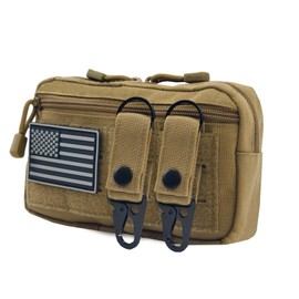 Tactical Molle Admin Pouch with 2 Keychains & US Flag Patch - Laser Cut EDC Modular Pouch for Outdoor, Survival, Daily Carry (Khaki)