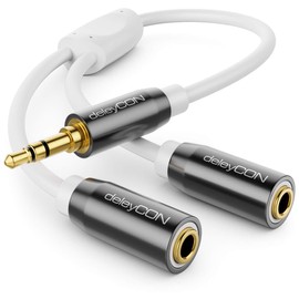 deleyCON 0,20m Audio Klinken Y Splitter Kabel - AUX - 3,5mm Klinken Stecker auf 2X 3,5mm Klinken Buchse - 3,5mm Stereo Klinke Y-Adapter Kabel