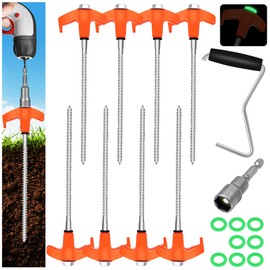 SOPIME Tent Stakes Heavy Duty- Ground Anchors Screw in Pegs, 8 Pack Camping Stakes with Nail Extractor and Hex Head Driver, Threaded Tent Spikes for Outdoor, Camping, Gardening, Canopy, Trampoline