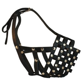 Secure Leather Mesh Basket Dog Muzzle - Rottweiler Male(Circumference 14.5", Snout Length 3.5")