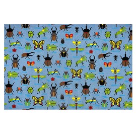 Miwaki Placemat Cloth for Children Boys Girls Elementary School Students Simple Cafeteria Lunch Mat with Name Tag Made in Japan Motif Light Blue Beetles and Insects Dot Art BL L 1 Piece