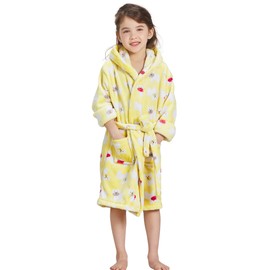 ECHERY Boys Girls Bathrobes Toddler Robes Children's Plush Soft Coral Fleece Hooded Pajamas Sleepwear for Kids