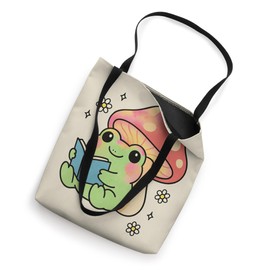 Kawaii Frog Reading Under Mushroom Cute Book Tote Bag