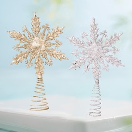 BORFUE Christmas Treetop Glitter Tree Snowflake Xmas Treetop Ornament for Indoor Christmas Party Decor (Gold)