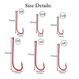Kunsilane 300PCS Offset Hooks with Barbed Long Shank Beak Worm Hooks Bend Reversed Fishing Hooks Red Color Size #2 #4 #6 #8 #10 #12 (Mixed Size 300PCS)