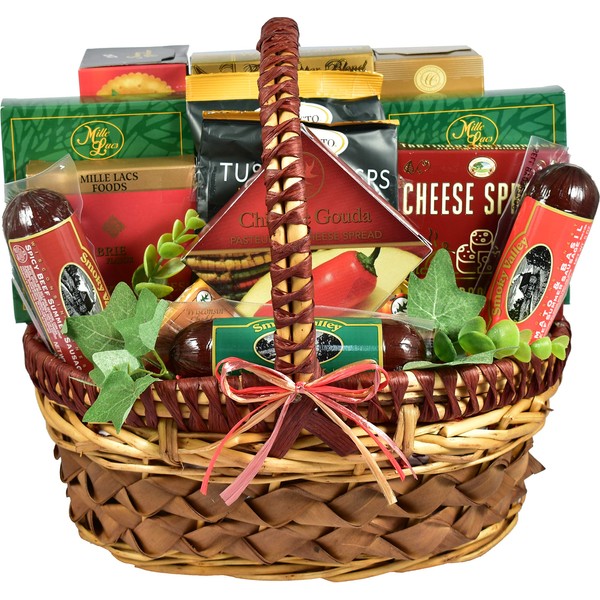 Gift Basket Village A Cut Above, Cheese & Sausage Gift Baskets (Medium) with Uniquely Paired Meats, Beef, Smoked