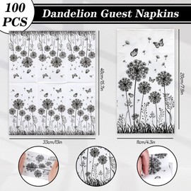 Whaline 100 Pack Dandelion Guest Napkins 2 Ply Black White Disposable Paper Napkins Floral Butterfly Paper Hand Towels for Wedding Baby Shower Party Supplies Kitchen Bathroom Table Decor