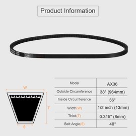 sourcing map 3 Pcs AX36 EPDM V-Belt, Raw Edge Cogged Industrial Rubber V Belt 1/2" Width x 36" Inside Circumference