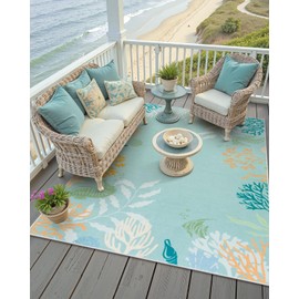 Seavish 5x7 Coastal Rugs for Living Room, Aqua Green Ocean Rugs for Bedroom Aesthetic, Soft Non Slip Nautical Nursery Rug, Low Pile Seaside Velvet Floor Carpet for Dining Room Office Playroom Porch