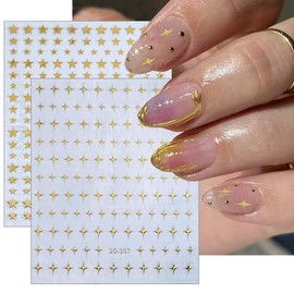 8 Sheets Star Nail Stickers Self-Adhesive Stars Nail Art Stickers Black White Gold Silver Starlight Design Nail Art Supplies Shiny Glitter Star Nail Decals for Women Girls Acrylic Nail Accessories DIY