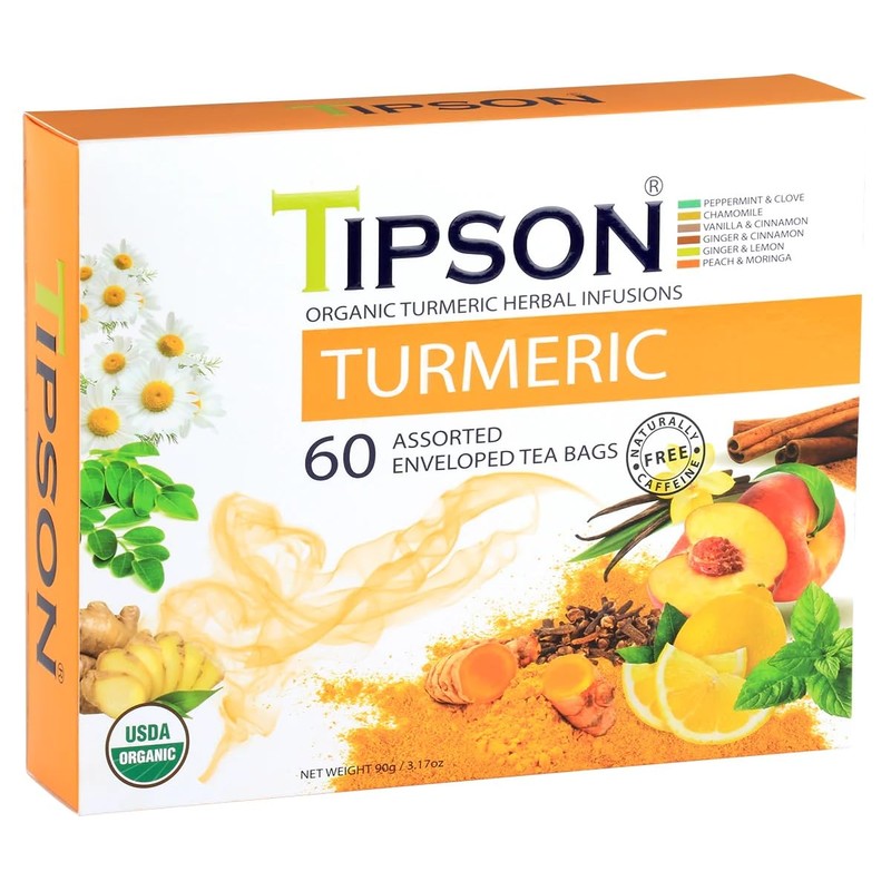 Tipson Organic Turmeric Variety Sampler - 6 Flavors (60 Tea
