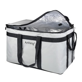 Arineng Food Delivery Insulated Bag, Insulated Cold Meal Bag, Built-in Base Plate, For Hot and Cold Food Takeout, Commercial Catering Transportation - 23 * 14 * 15 inches (NO Partitioned, Grey)