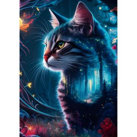 QINRUBB DIY Cat Diamond Painting Adults, 5D Kitten Diamond Painting Pictures Beginners, Forest Round Full Drill Diamond Painting Fantasy Embroidery Cross Stitch Gifts Home Wall Decor 30 x 40 cm