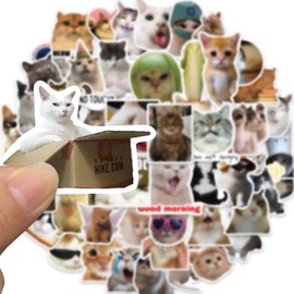50pcs Meme Cat Stickers,Cute Cat Stickers,Waterproof Vinyl Aesthetic Decals for Water Bottles, Laptops, Scrapbooks, Skateboards - Adorable Cat Memes for Kids, Teens, and Adults