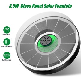 Yzert Solar Fountain for Bird Bath Glass - No Battery, 3.5W Solar Bird Bath Fountains Green Flower with 4 Fixed Rods & 7 Nozzles, Solar Powered Water Fountain for Bird Bath,Pond,Pool,Outdoor,Garden