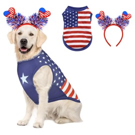 Harikaji July 4th Dog Costume Set, Patriotic Dog Vest, US Flag Dog Shirt, Independence Day Dog Outfits for Small Medium Large Dogs 2XL