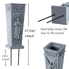 Cemetery Flowers Vase with Spike, Memorial Grave Vase Resin Flowers Holder for Headstone, Grave, Cemetery, Garden, Lawn, Yard Decorations (1pc, Grey)