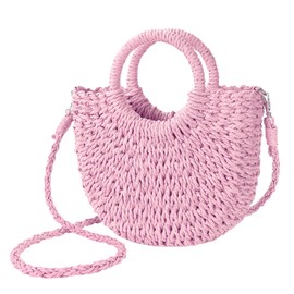 Womens Straw Beach Bag Woven Crossbody Shoulder Bags Top Handle Satchel Handbag Purse for Summer, Pink, One Size