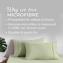 Dreamaker Single Fitted Combo Microfiber Sheet Set, Ultra Soft Plush Pre Washed Microfibre Bedding, Extra Deep 40cm Fitted Sheet & 1 Pillowcase, 2 Pieces, Sage Green, Single Bed