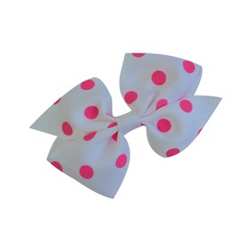 Funny Girl Designs 3.5 Inch Polka Dot Pinwheel Bow (Baby Snap Clip, White Bow with Hot Pink Dots)