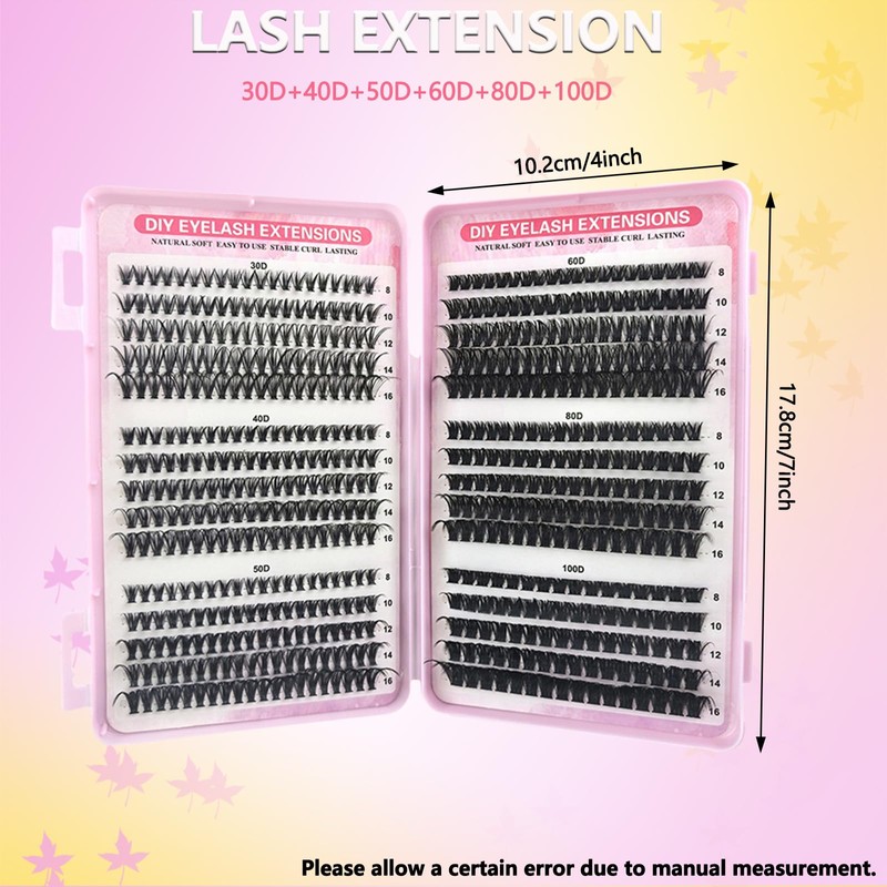VIHARYEM 570pcs Cluster Lashes Individual Eyelashes Natural Eyelash Clusters D
