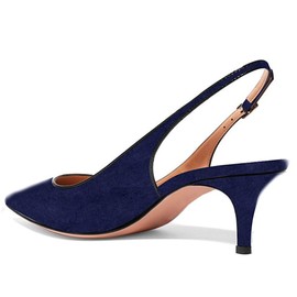 Divanne Sandalias de tacón bajo con correa trasera para mujer con punta puntiaguda y tacón bajo, Azul marino (Navy Blue Suede), 7 US