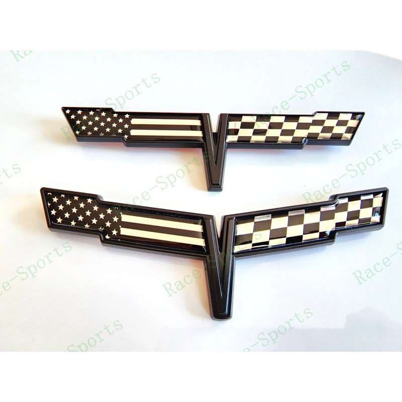 AUTO 2PC Black FRONT NOSE Rear Gas Lid Crossed Black