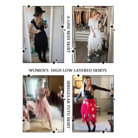 Hanpceirs Women's Tulle Skirts High Low Layered A-line Midi Skirt Irregular Tutu for Women Black Large