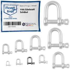 NietFullThings 4 pieces 6 mm stainless steel round shackles made of V4A short straight robust shape breaking load 1,500 kg shackle 6 x 21 mm