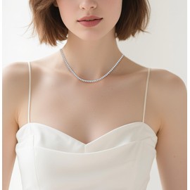 LANKRALOVNA Tennis Necklace for Women, 3 Prong 18K White Gold Plated 4mm Round Cubic Zirconia Tennis Chain, Classic Simulated Diamond Necklace, Elegant Wedding Anniversary or Birthday Jewelry Gift for Her