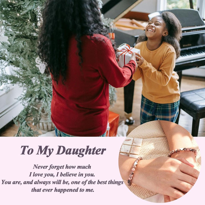 ADVIOK Gifts for Daughter Sweet Heart Charm Natural Pink Stone