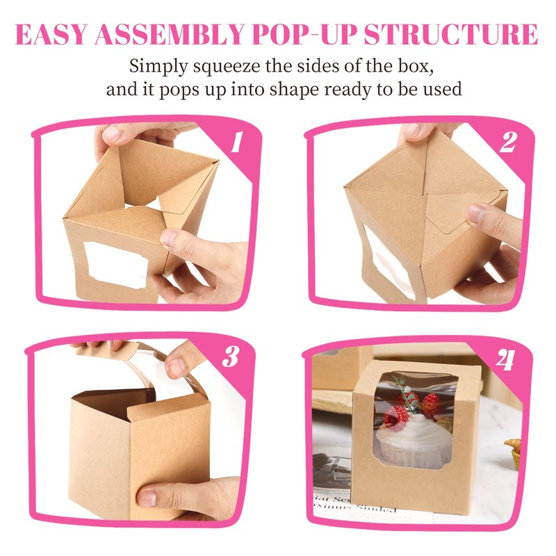NPLUX 50 Pcs Cupcake Boxes Individual Cupcake Containers Pre-Assembled Single