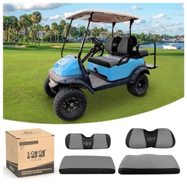10L0L Golf Cart Front and Rear Seat Cover Set for Club Car Precedent/Onward/Tempo & Yamaha G29 Drive/Drive 2,Stylish 4 Passenger Front Back Seat Covers,Breathable Washable Polyester Mesh (Black/Grey)