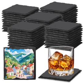 60 PCS Slate Coasters Black Square 4 Inch Bulk Rock Coasters, Blank Laser Engraving, Scratch Resistant Bottom, Home Office Kitchen Gift Wedding Bar Party
