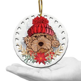 BELLA BUSTA - Christmas decoration for dog lovers, gifts: ceramic hearts, Christmas tree decoration, UV print, GOG face with Santa hat (goldendoodle (brown))